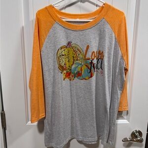 Women’s Long Sleeve Fall Raglan Tee - Orange & Gray